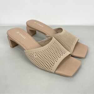 Vivaia Juliet Heeled Sandals Square Toe Size 39 Neutral Beige Minimalist Slip On